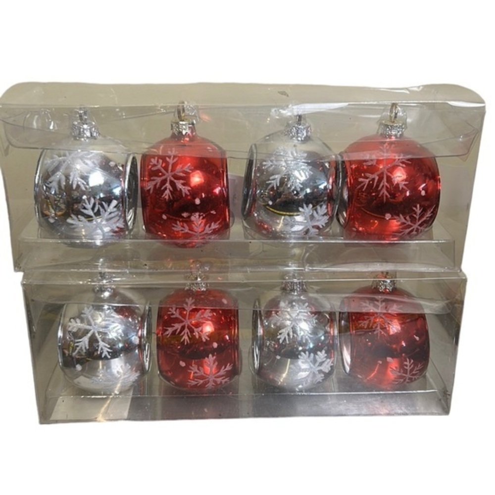 Christmas bulb‎ napkin place holders metallic red and silver set of 8